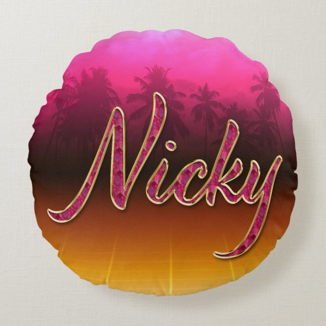 Nicky first name golden pink pillow (Front)