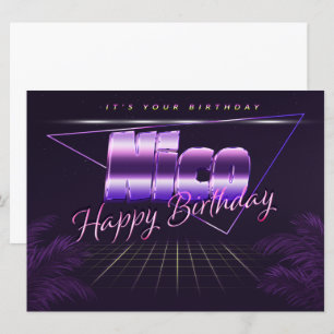 Nico Name Vorname lila retro Karte Geburtstag Card