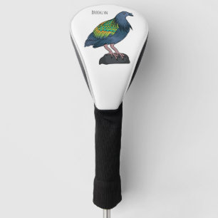Nicobar pigeon bird cartoon illustration golf head cover