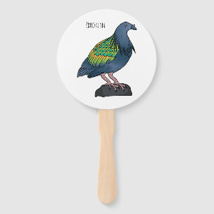 Nicobar pigeon bird cartoon illustration  hand fan