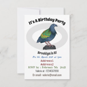 Nicobar pigeon bird cartoon illustration invitation