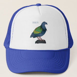 Nicobar pigeon bird cartoon illustration trucker hat