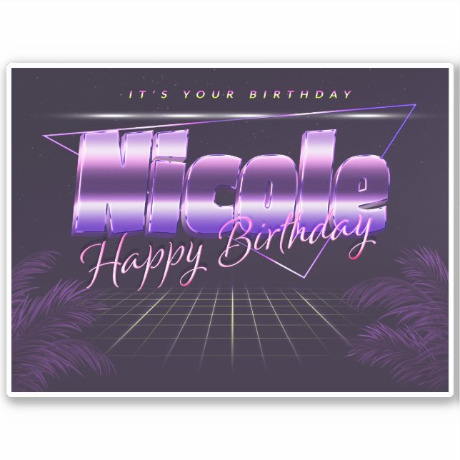 Nicole Name First Name Purple Retro Sticker Birthd (Front)
