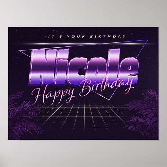 Nicole Name Vorname lila retro Poster Geburtstag (Front)