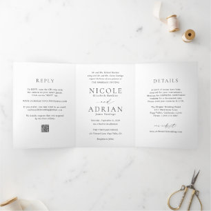 Nicole White Elegant Wedding Tri-Fold Invitation