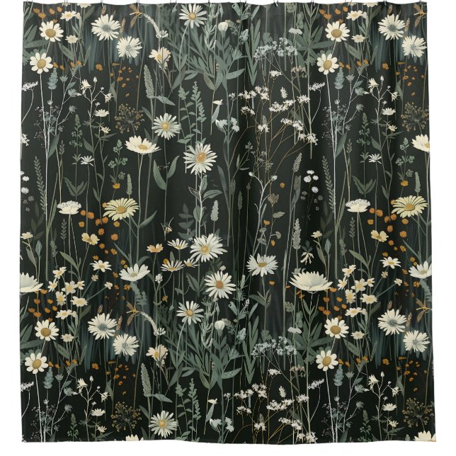 Nicolette Dark Daisy Floral   Shower Curtain (Front)