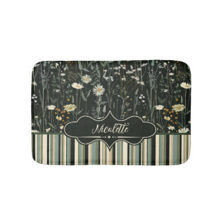 Nicolette Dark Daisy Floral Striped Bath Mat