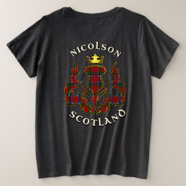 Nicolson Clan Badge & Tartan w/Motto Women's  Plus Size T-Shirt (Design Back)