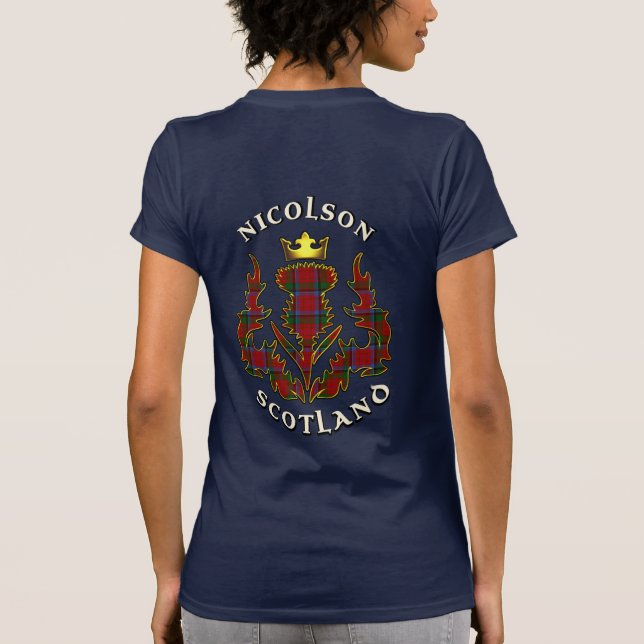 Nicolson Clan Badge & Tartan w/Motto Women's T-Shirt (Back)
