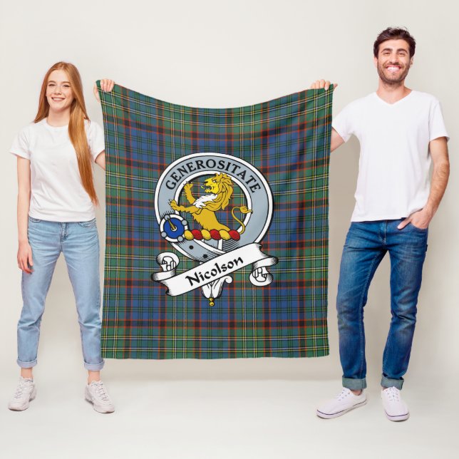 Nicolson Hunting Ancient Clan Badge Tartan Plaid Fleece Blanket (In Situ)