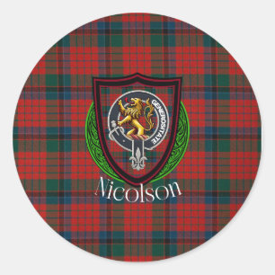Nicolson Scottish Clan Tartan & Crest Classic Round Sticker