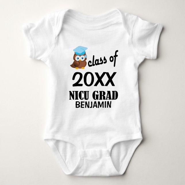 NICU Grad Owl Personalised Graduate Baby T-shirt Bodysuit (Front)