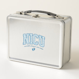 NICU Nurse Baby Feet Plaid Lettering Shirt Design_ Metal Lunch Box