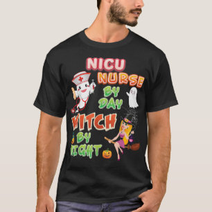 NICU Nurse By Day Witch Night Crew Halloween Ghost T-Shirt