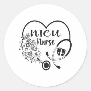 Nicu Nurse Floral Heart Stethoscope Classic Round Sticker
