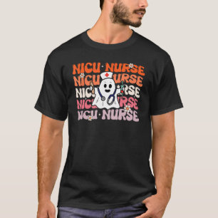 NICU Nurse Groovy Funny Halloween Ghost Nursing Co T-Shirt
