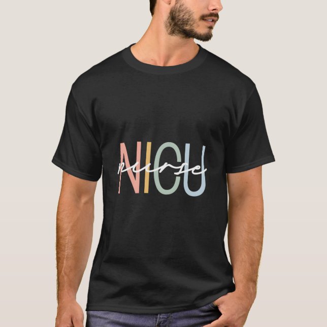 Nicu Nurse Icu Neonatal Boho Rainbow Team Tiny Hus T-Shirt (Front)