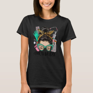 NICU NURSE Messy Bun Afro Hair Nurse Life Healthca T-Shirt