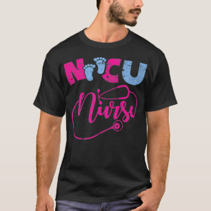 NICU Nurse Newborn Baby Nurse Pink and Blue Graphi T-Shirt