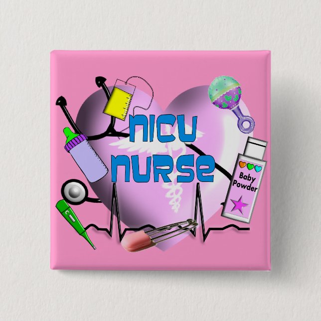 NICU Nurse Pink Heart Design Gifts 15 Cm Square Badge (Front)