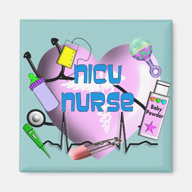 NICU Nurse Pink Heart Design Gifts Magnet (Front)
