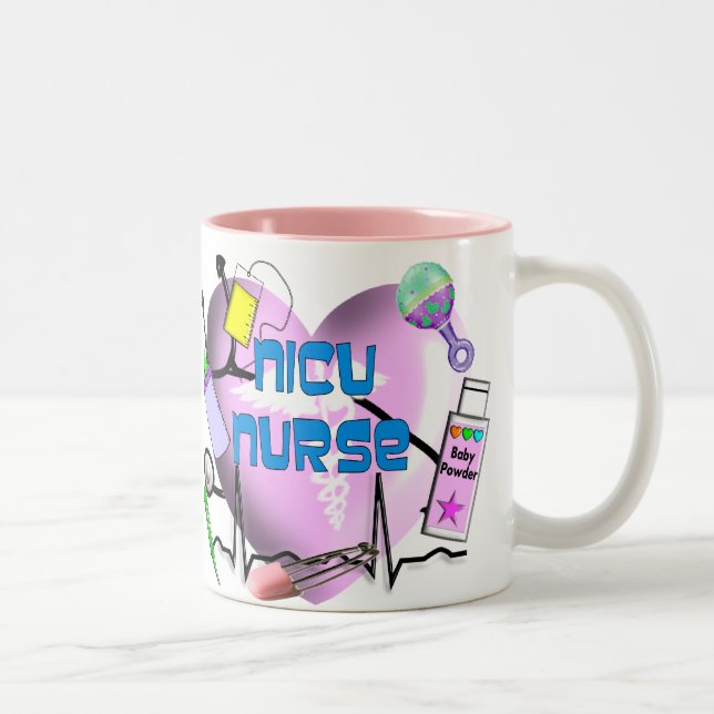 NICU Nurse Pink Heart Design Gifts Two-Tone Coffee Mug (Right)