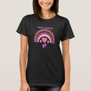 Nicu Nurse Rainbow Hearts And Baby Feet T-Shirt