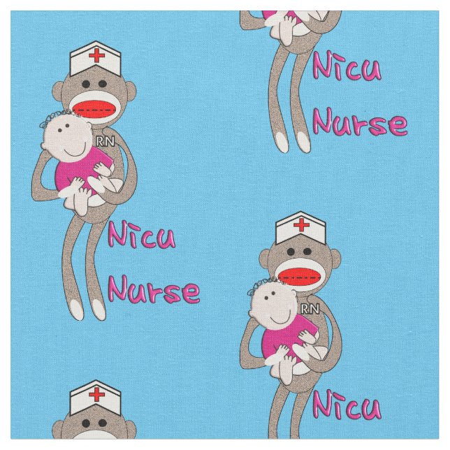 NICU Nurse Sock Monkey Blue Fabric (Close Up)