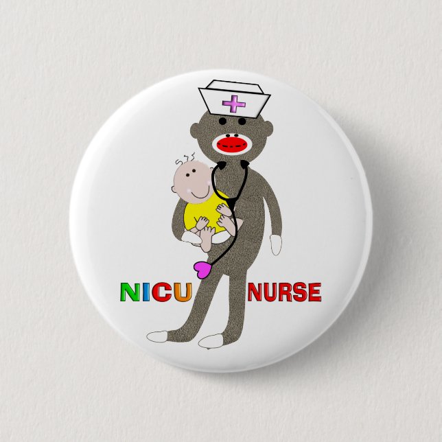 NICU Nurse Sock Monkey Gifts 6 Cm Round Badge (Front)