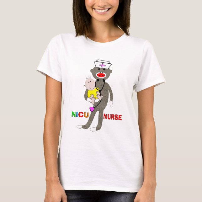 NICU Nurse Sock Monkey Gifts T-Shirt (Front)