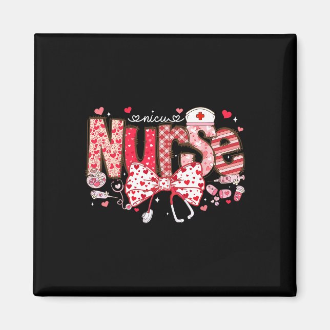 Nicu Nurse Stethoscope Coquette Bow Heart Valentin Magnet (Front)