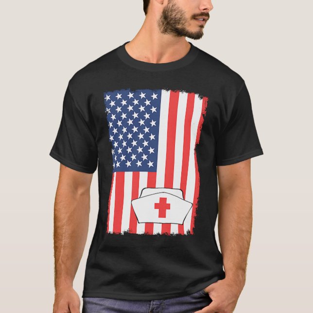 NICU USA Flag Paediatrics Nurse Neonatal NICU Nurs T-Shirt (Front)
