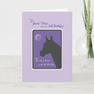 Niece 17th Birthday with Horse at Night on Purpl Card