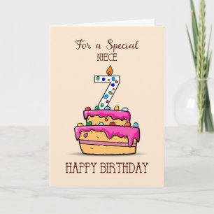 Niece 7th Birthday, 7 on Sweet Pink Cake Card