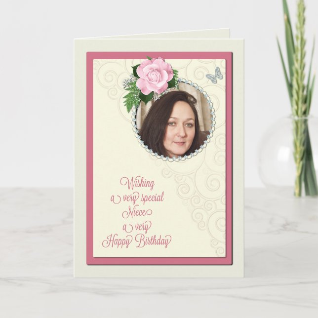 Niece, add a photo,birthday with a rose card (Front)