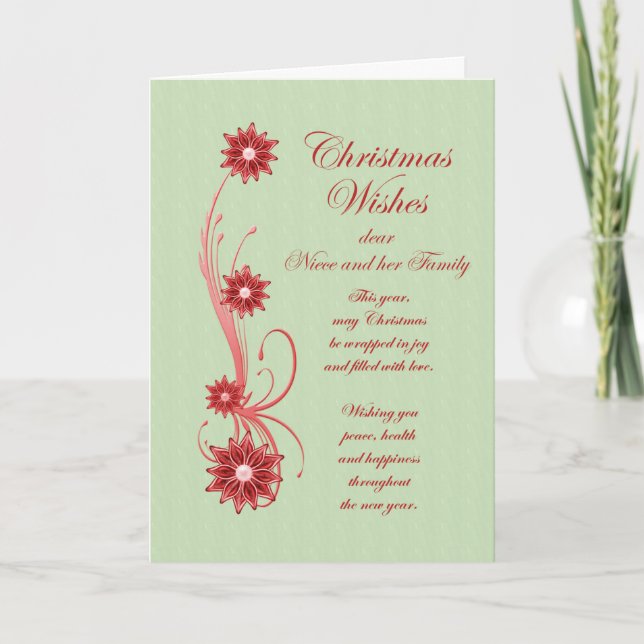 Niece and Family Christmas Scrolls and Flowers Holiday Card (Front)