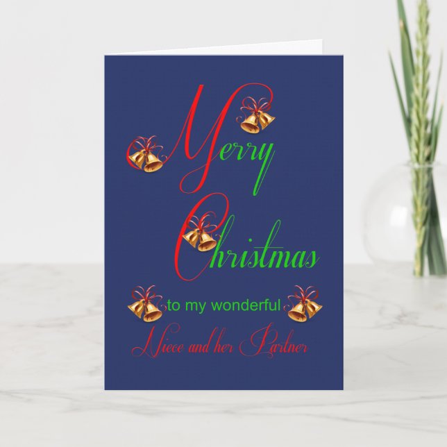 Niece and Partner Christmas Scrolls Holiday Card (Front)