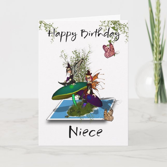 Niece Birthday Card - Cute Gothic Fairies Springin (Front)