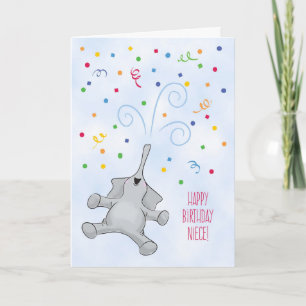 Niece Birthday, Elephant & Confetti Card