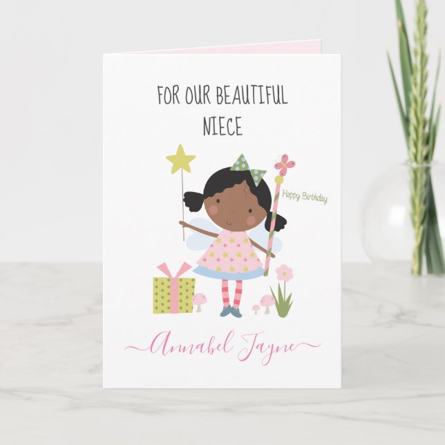 Niece birthday fairy pink whimsical card (Front)
