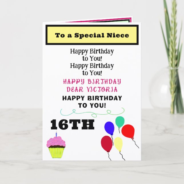 Niece Birthday Pink Cupcake NAME Any Age Card (Front)