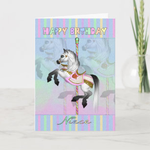 niece carousel birthday card - pastel carousel hor