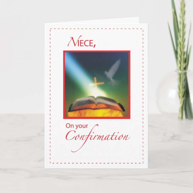 Niece Confirmation Dove, Bible, Cross Card (Front)