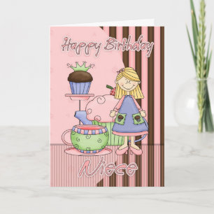 Niece Cute Birthday Card - Cupcakes And Tea