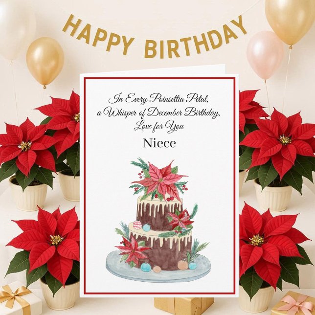 Niece December Birthday Cake Poinsettias  Card (Creator Uploaded)