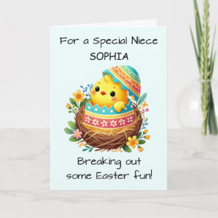 Niece Easter Chick Breaking Out of Shell in Nest Card