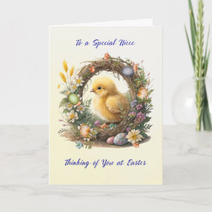 Niece Easter Chick in Grapevine Wreath Card