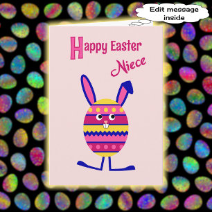 Niece Easter egg bunny pink Holiday Card