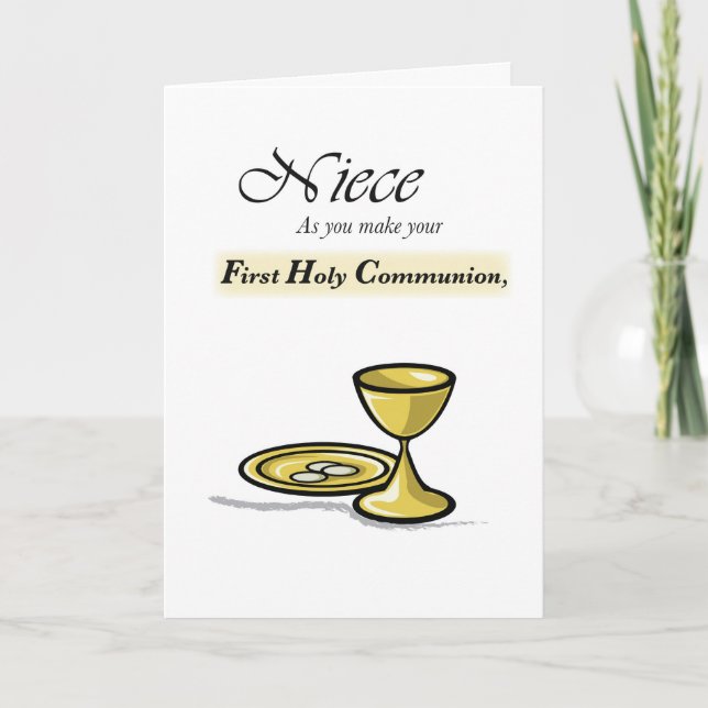 Niece First Communion Gold Chalice, Paten Card (Front)