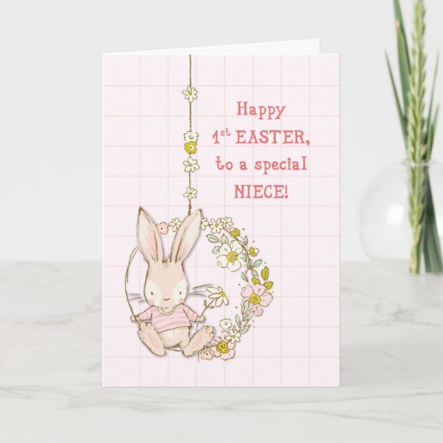 Niece First Easter Bunny on Flower Swing Card (Front)